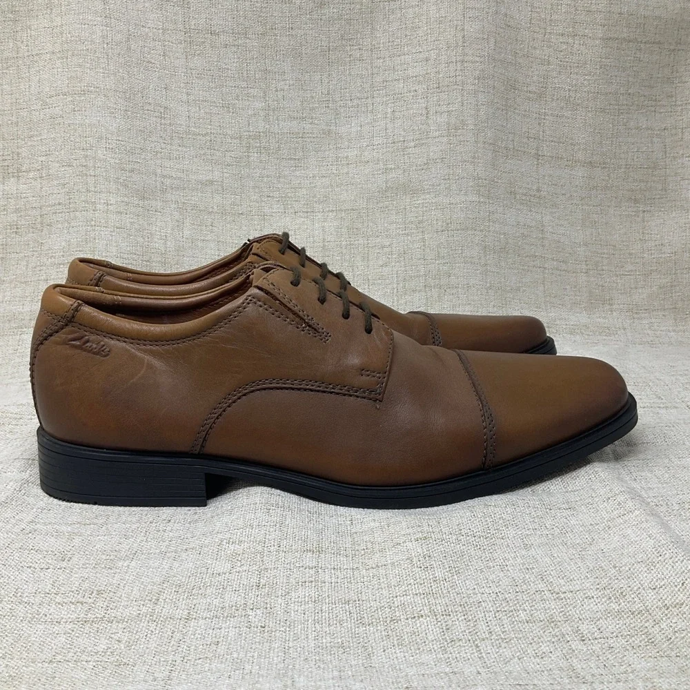 Clarks Mens Leather Cap Toe Derby Dress Shoes Brown Lace Up Size 10 M‎